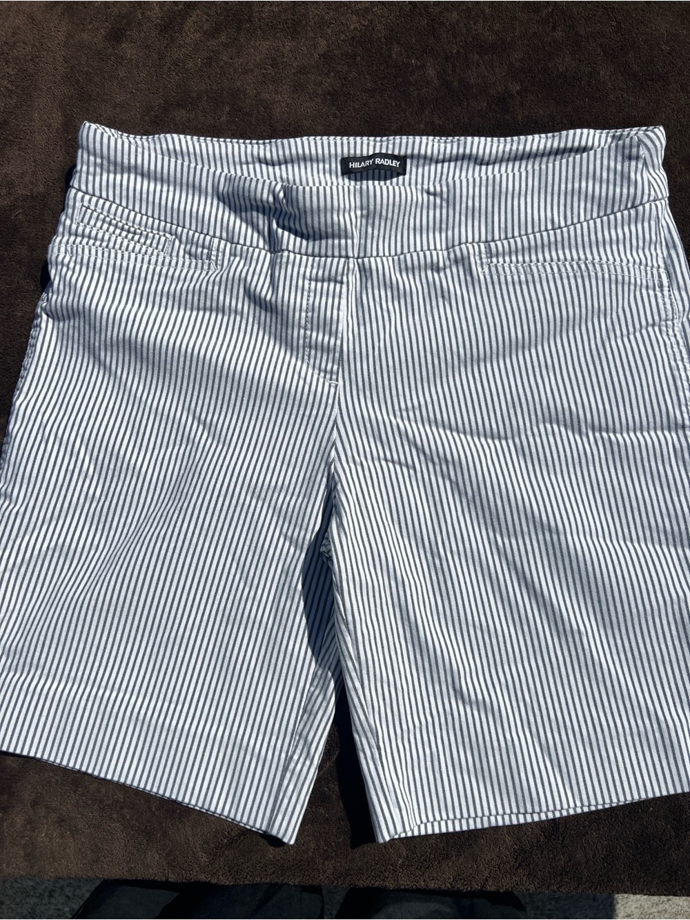 Hilary Radley White and Blue Pinstripe Bermuda Shorts